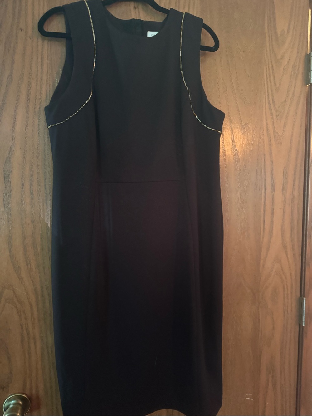 Calvin Klein Black Midi Sheath Dress with Gold Piping